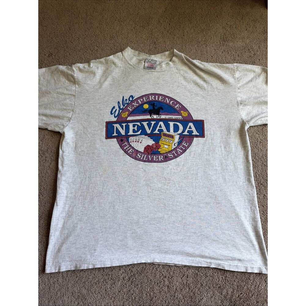 Vintage Oneita XL Nevada The Silver State 1991 Single Stitch Shirt Casino